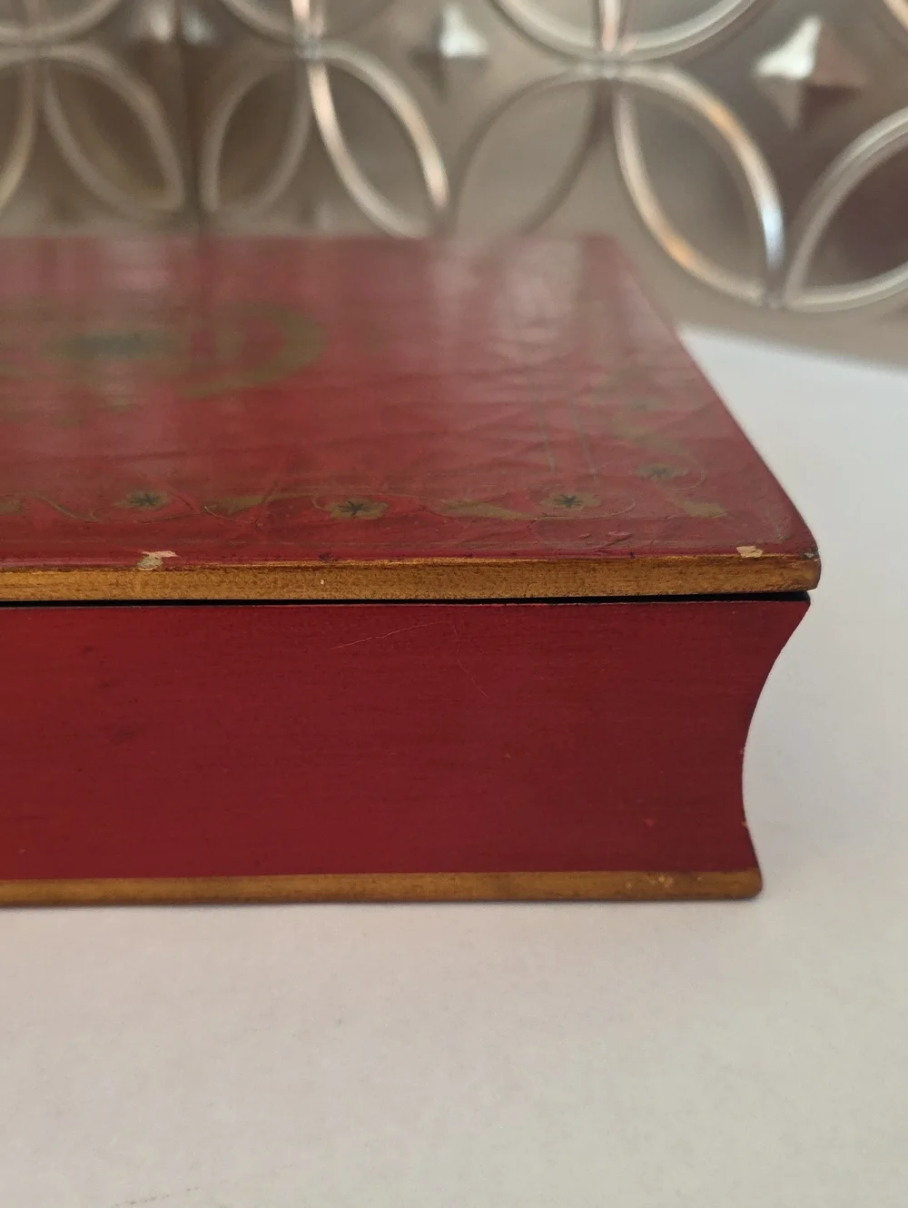 Vintage Florentine Style Book-Shaped Wooden Box - 2-Ring Binder Photo Album